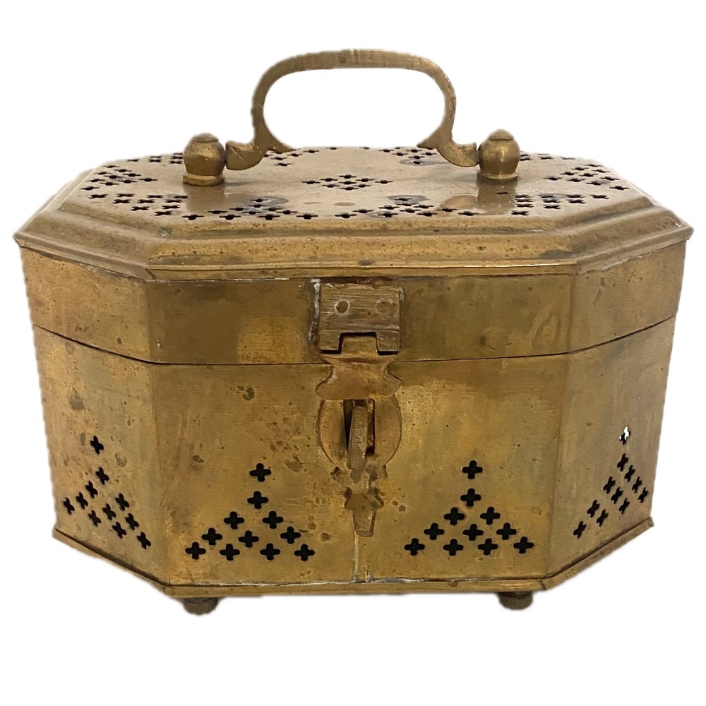 Vintage Mughal India Brass Pierced Incense Cricket Box